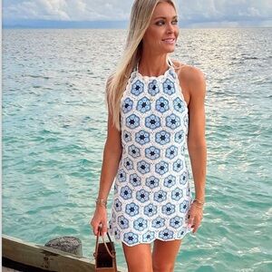 Show Me Your Mumu Happy Halter Crochet Mini Dress